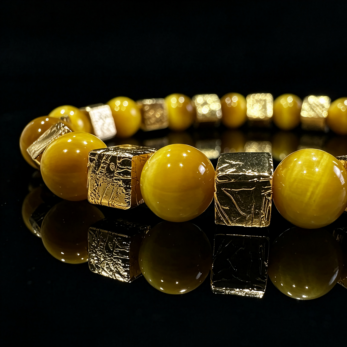 Gold Tiger Eye & Meteorite Bracelet