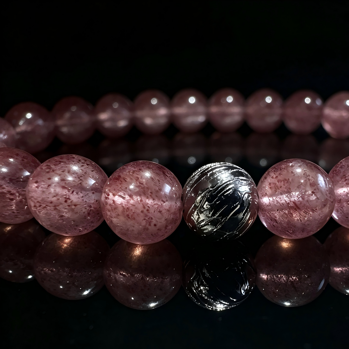 Strawberry Quartz & Meteorite Bracelet