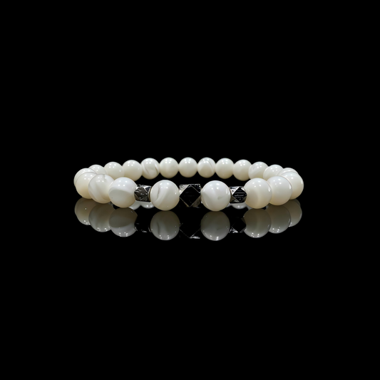 Round Mother of Pearl & Meteorite Bracelet