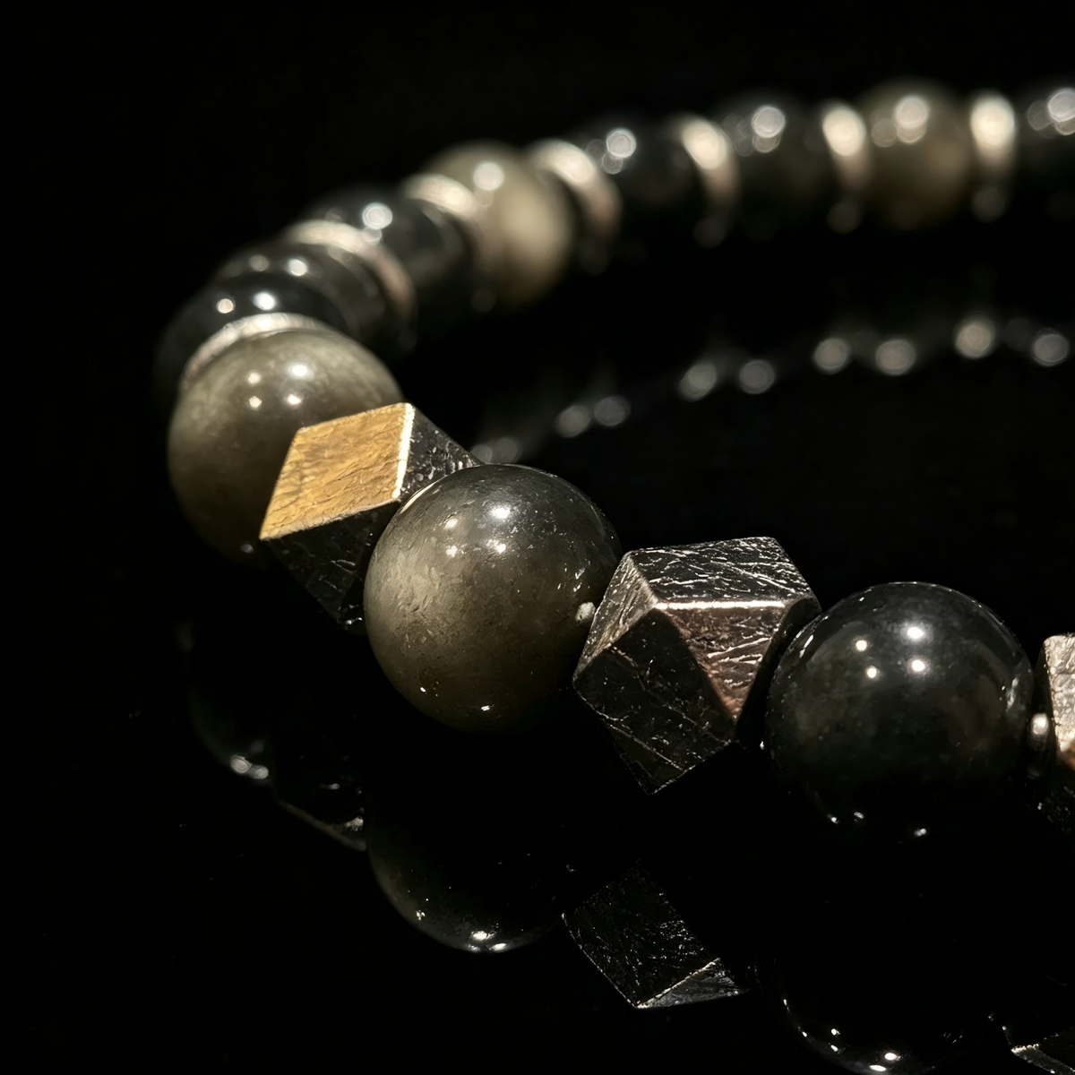 Silver Sheen Obsidian & Meteorite Bracelet